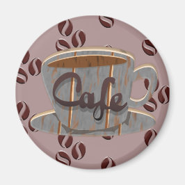 Cafe Coffee Cup and Coffee Beans Magnet