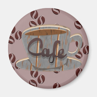 Cafe Coffee Cup and Coffee Beans Magnet