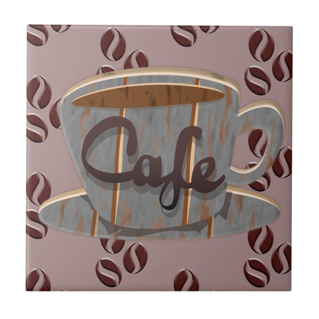 Cafe Coffee Kopp och Coffee Beans Beverage Coaster Kakelplatta (Framsidan)