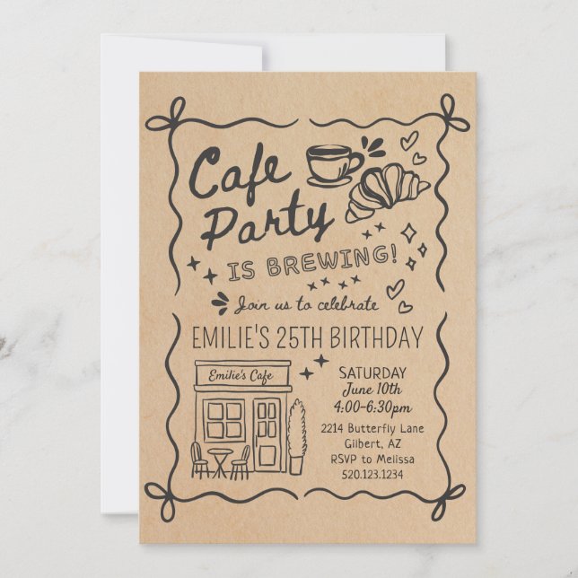 Cafe Coffee Party Birthday Invitation Inbjudningar (Framsida)