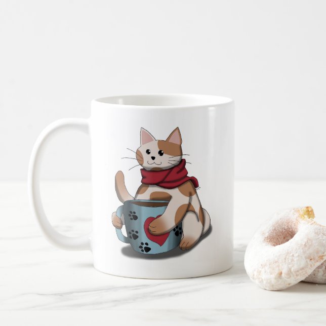 café com gato kaffemugg (Med munk)
