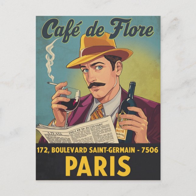 Café de Flore: Parisiskt stil Vykort (Framsida)