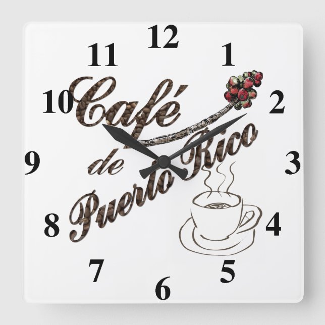 Cafe de Puerto Rico Wall Clock Fyrkantig Klocka (Framsida)