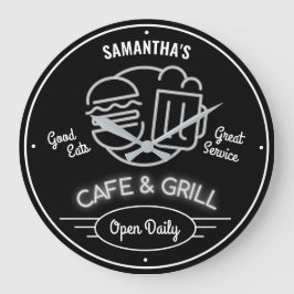 Cafe Grill Fities Neon Effect Black White Retro Stor Klocka