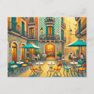 Cafe i Barcelona i Spanien Vykort
