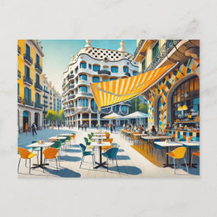 Cafe i Barcelona i Spanien Vykort