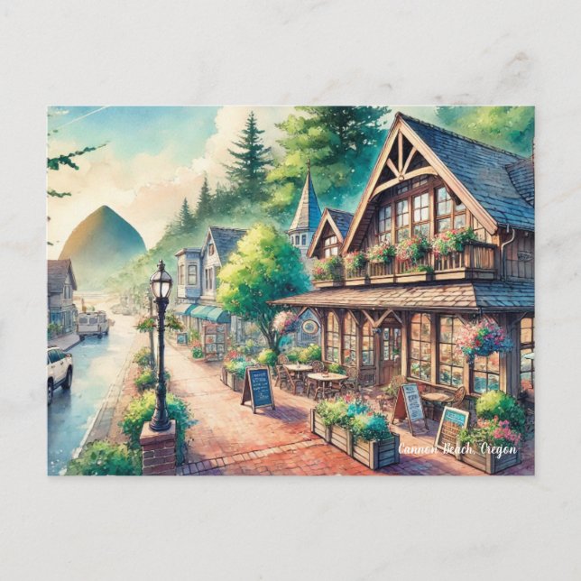 Cafe i Cannon Beach Oregon Travel i centrala delen Vykort (Framsida)