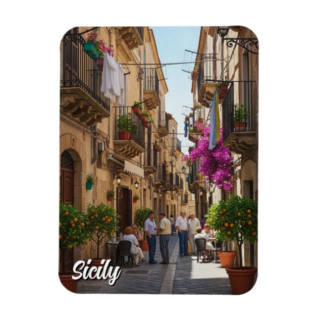 Cafe i Sicilien Italien Magnet (Vertikal)