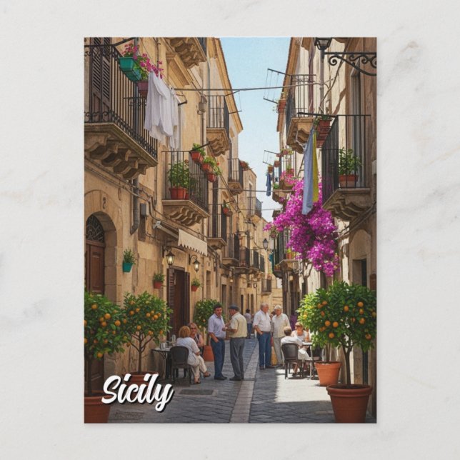 Cafe i Sicilien Italien Vykort (Framsida)