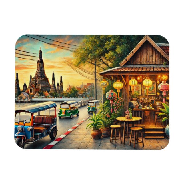 Cafe in Bangkok Thailand Wat Arun Magnet (Horisontell)