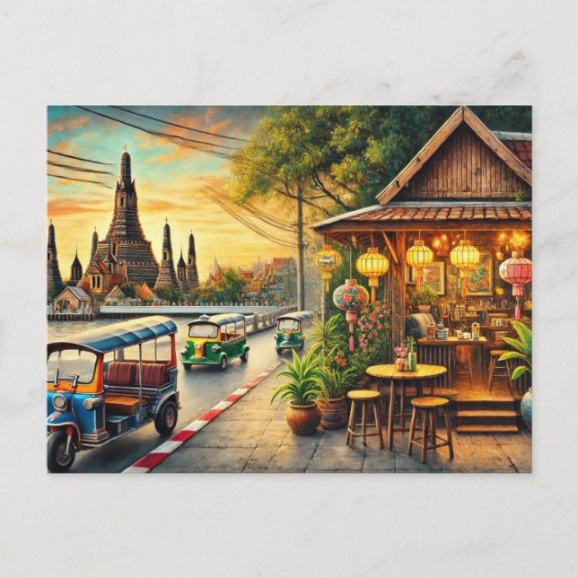 Cafe in Bangkok Thailand Wat Arun Vykort (Framsida)