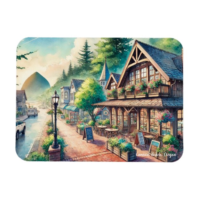 Cafe in Cannon Beach Oregon Main Street Magnet (Horisontell)