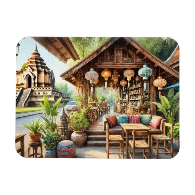 Cafe in Chiang Mai Wat Chedi Luang Magnet (Horisontell)