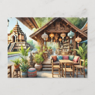Cafe in Chiang Mai Wat Chedi Luang Vykort