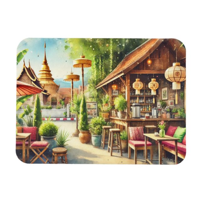 Cafe in Chiang Mai Wat Phra Singh Magnet (Horisontell)