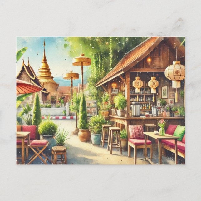 Cafe in Chiang Mai Wat Phra Singh Vykort (Framsida)