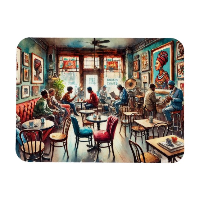 Cafe in Chicago Bronzeville Magnet (Horisontell)