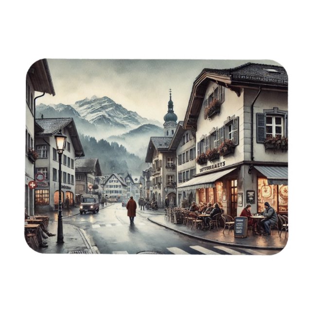 Cafe in Interlaken Schweiz Magnet (Horisontell)
