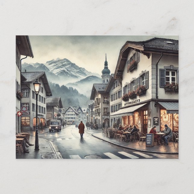 Cafe in Interlaken Schweiz Vykort (Framsida)