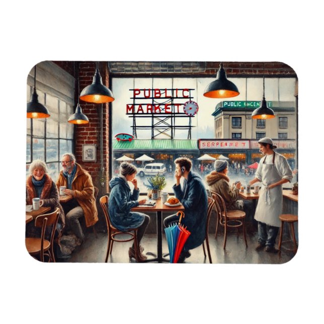 Cafe in Rainy Seattle Magnet (Horisontell)