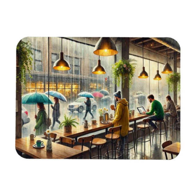 Cafe in Rainy Seattle Magnet (Horisontell)