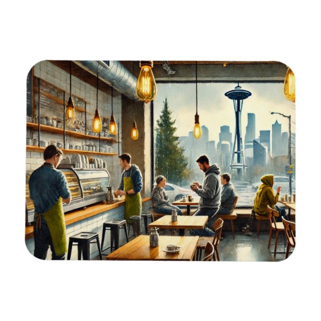 Cafe in Rainy Seattle Magnet (Horisontell)