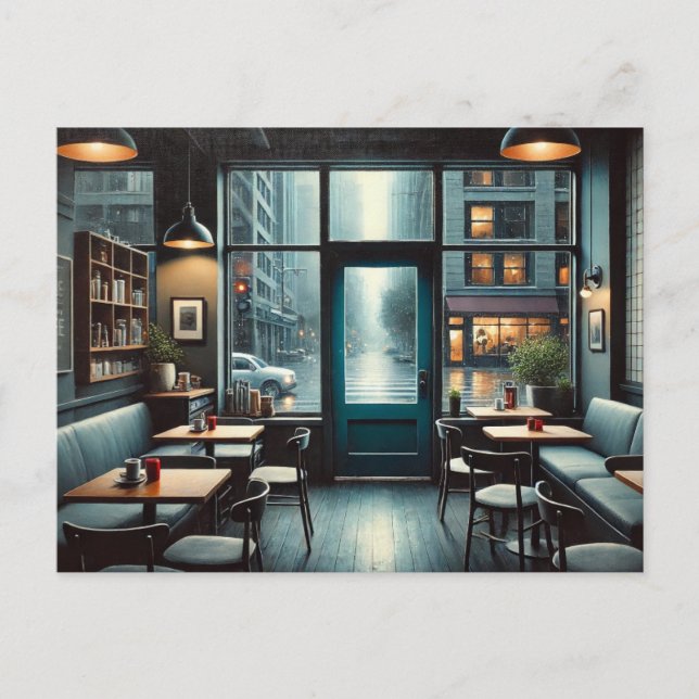 Cafe in Rainy Seattle Vykort (Framsida)