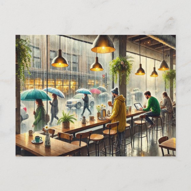 Cafe in Rainy Seattle Vykort (Framsida)