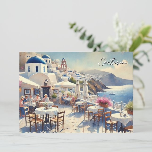 Cafe in Santorini Julkort (Stående Fram)