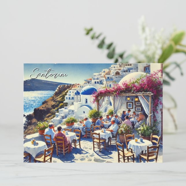 Cafe in Santorini Julkort (Stående Fram)