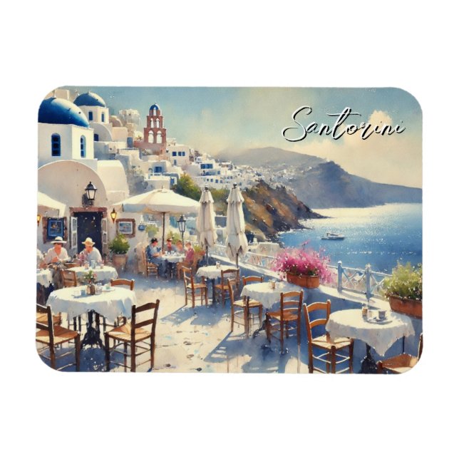 Cafe in Santorini Magnet (Horisontell)