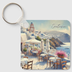 Cafe in Santorini Nyckelring