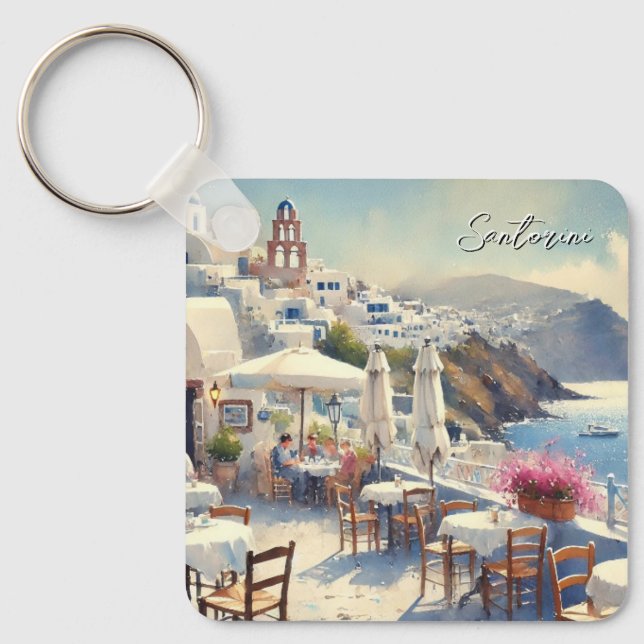 Cafe in Santorini Nyckelring (Framsida)