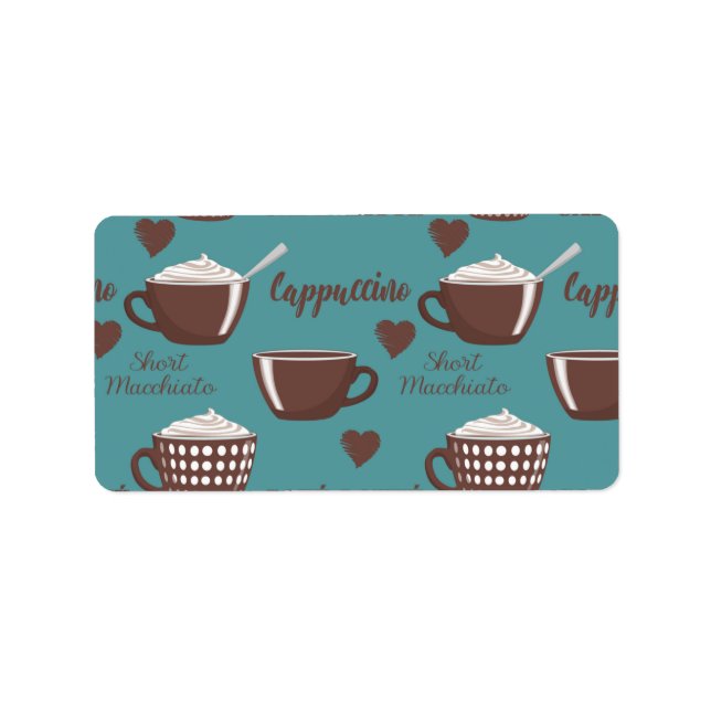 Cafe Latte Cappuccino Bruna Kaffekoppar Grädde Adressetikett (Framsidan)