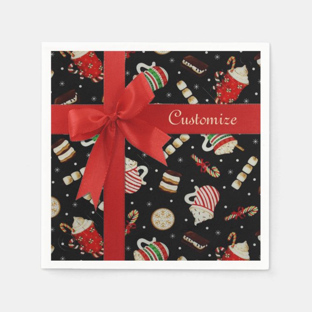 Cafe Latte Jul Coffee Red Ribbon Napkins Pappersservett (Framsidan)