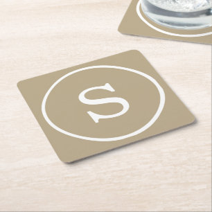 Cafe Latte Solid Färg White Monogram Underlägg Papper Kvadrat