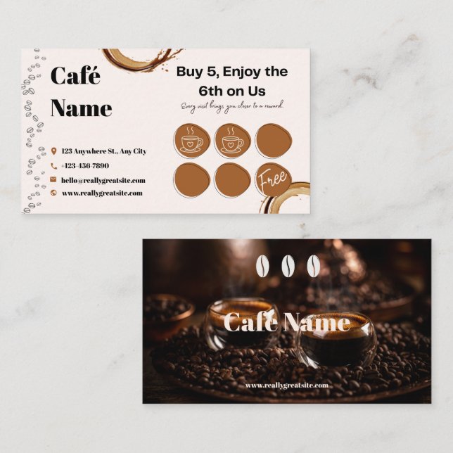 Café Loajalitet Stämpel Kort Brun Beige (Fram/baksida)
