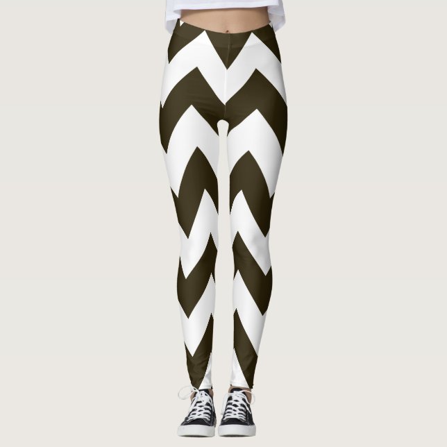 Café Mocha Neutralt Chevrons Leggings (Framsida)