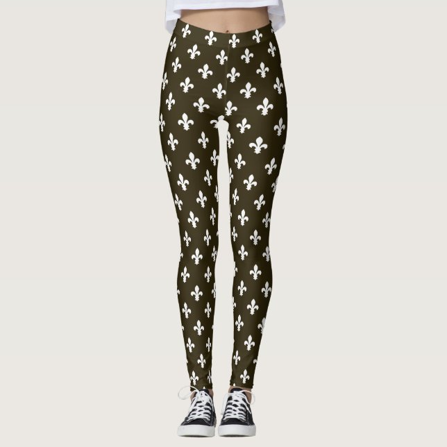 Café Mocha Neutralt Fleur de Lys Leggings (Framsida)