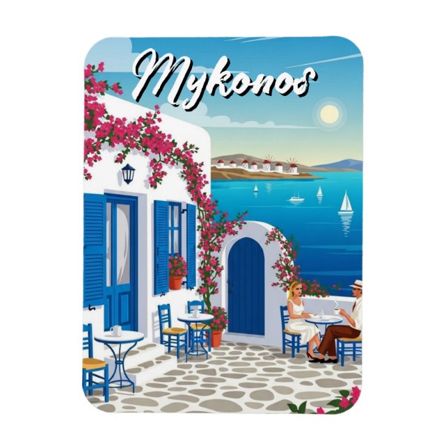 Cafe Mykonos Grekland Cykladerna Resa Magnet (Vertikal)