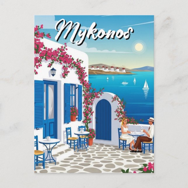 Cafe Mykonos Grekland Cykladerna Resa Vykort (Framsida)
