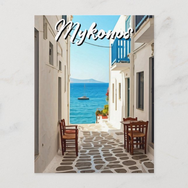 Cafe på Mykonos Grekland Cykladerna Resa Vykort (Framsida)
