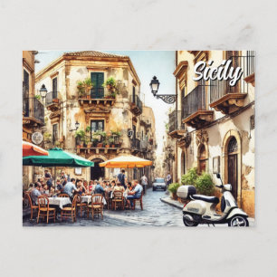Cafe på Sicilien Italien Helg Vykort