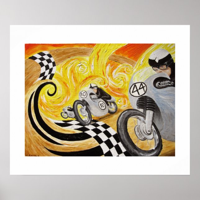 Cafe Racer - Painting of Vintage Motorcycle Tävla Poster (Framsidan)