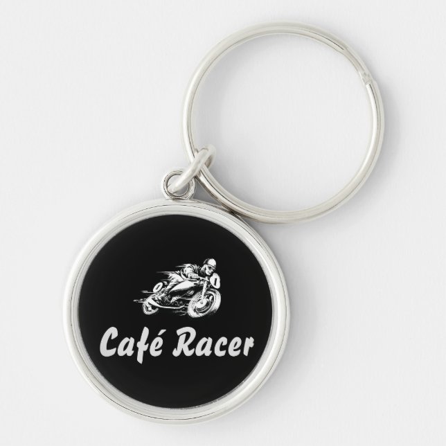 Café Racer Rund Silverfärgad Nyckelring (Framsidan)