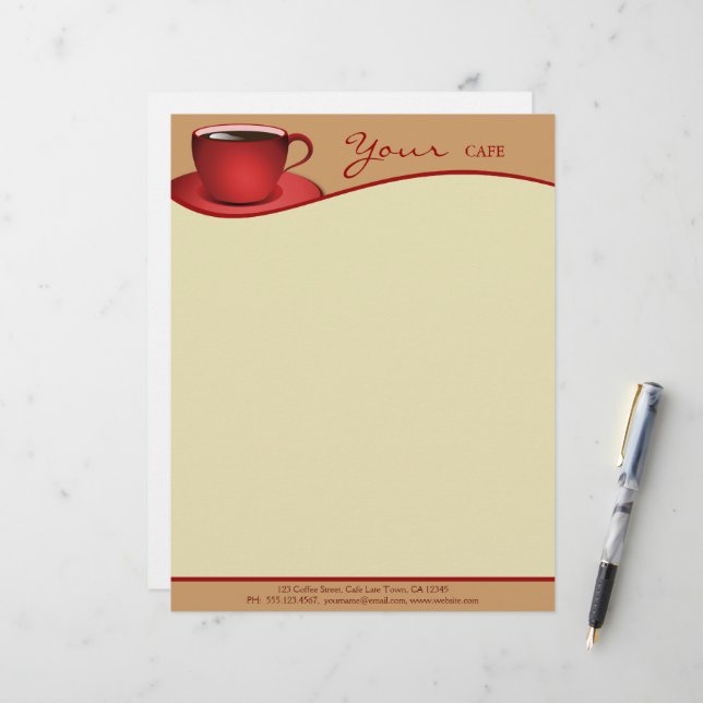Cafe Red Kopp Coffee Shop Business Letterhead Brevhuvud (Fram/Back In Situ)