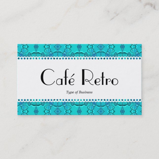 Café Retro (Scalloped) - Aqua Blue Festival Visitkort (Framsida)