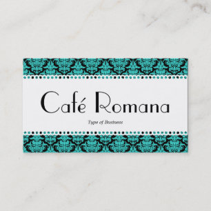 Café Romana (Scalloped) Aqua Damask Visitkort