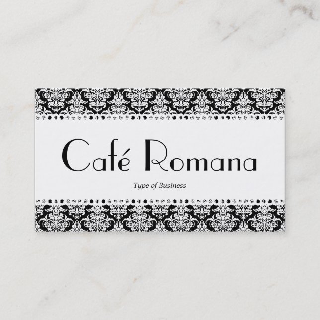 Café Romana (Scalloped) White Damask Visitkort (Framsida)