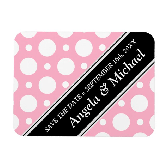 Cafe Rosa Assorterad Polka dots Spara datum Magnet (Horisontell)